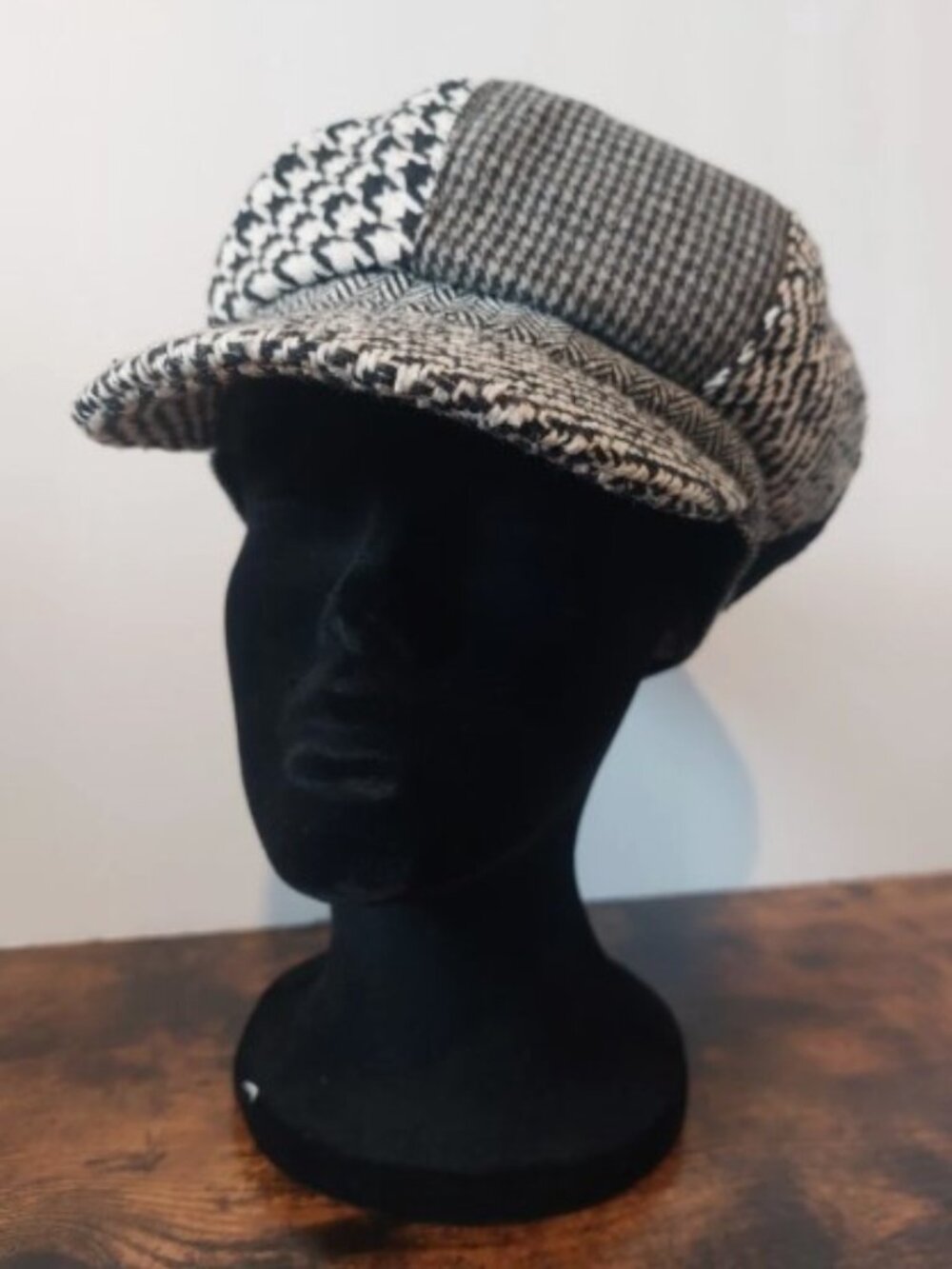 Cappelli Women's Houndstooth Newsboy Cap Black White Vintage Pageboy Hat OS
